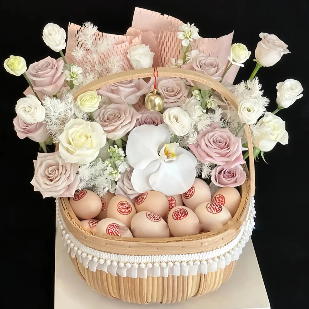 春日『温柔摇篮』创意月子花篮13枝曼塔混搭桔梗花篮月子花礼送好友送闺蜜鲜花小时达花店鲜花同城配送