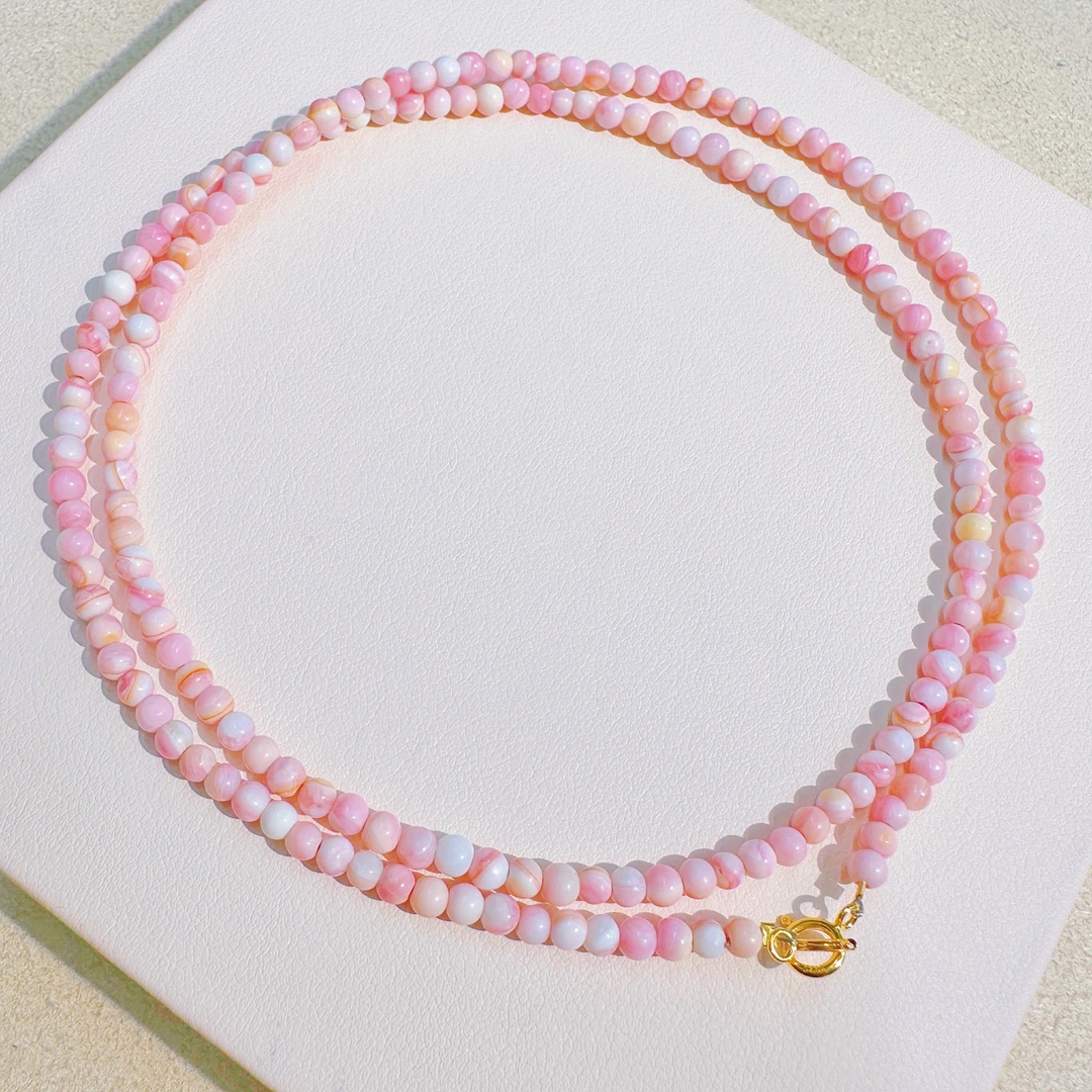 8911天然粉贝母项链胭脂粉色母贝万能链马卡龙少女粉红精美小清新