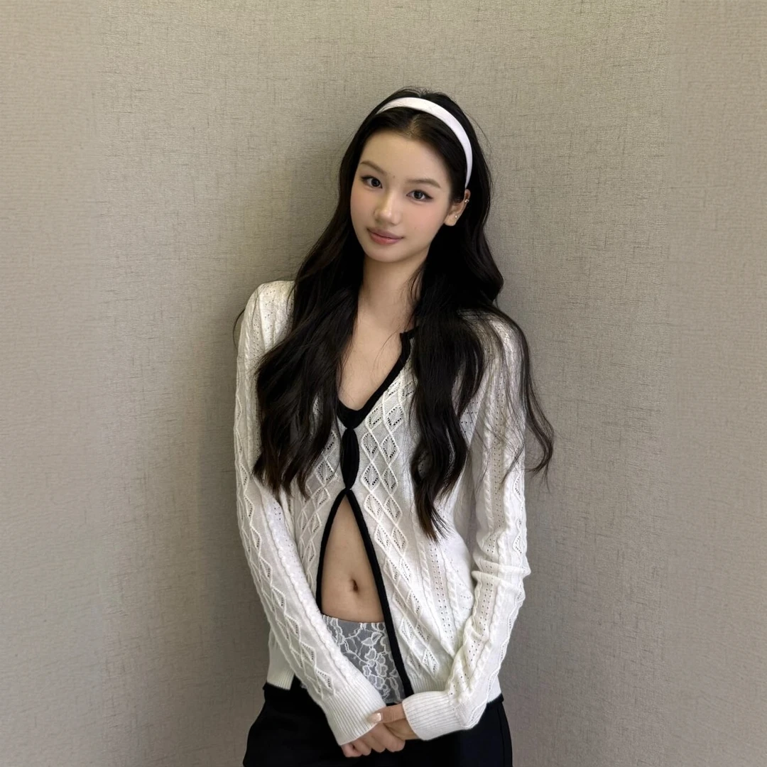 镂空扭结针织开衫外套女夏季独特设计感小众漂亮长袖上衣