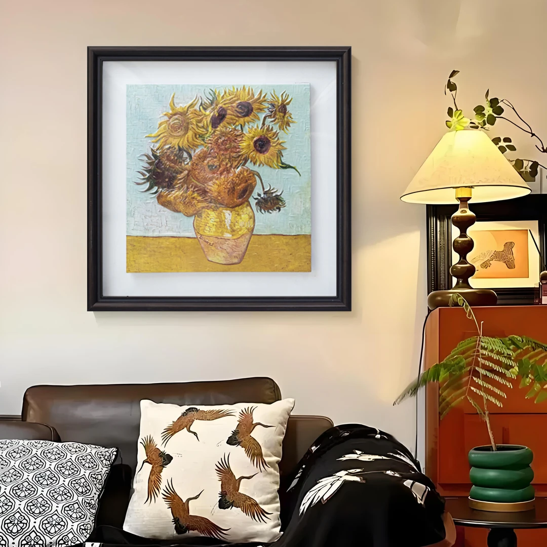 梵高丰收向日葵油画装饰画用于餐厅卧室床头墙欧式风格向日葵4545