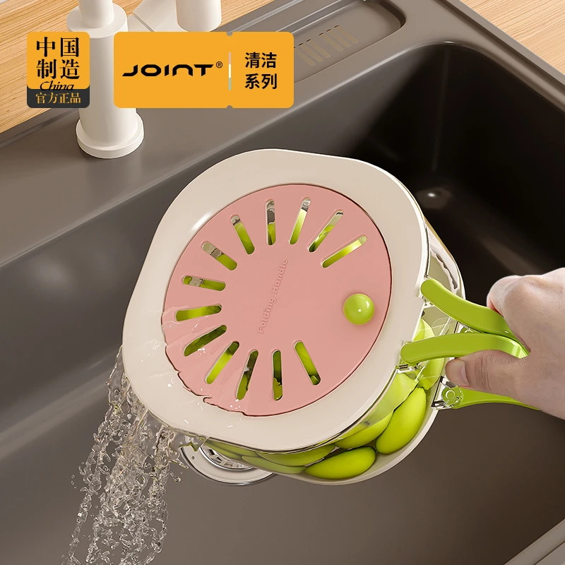 新款多功能果篮折叠手柄带盖洗水果蔬菜沥水蓝家用厨房保鲜水果碗