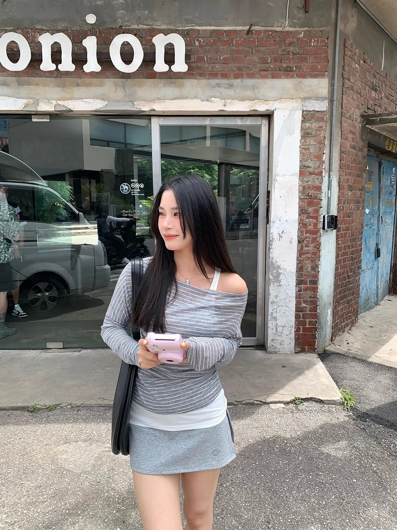 ONEXH·2025年夏季新款天丝撞色拼色条纹两件套T恤女薄款长袖上衣