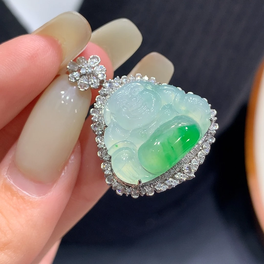 翡翠18K金镶嵌吊坠(不含链)