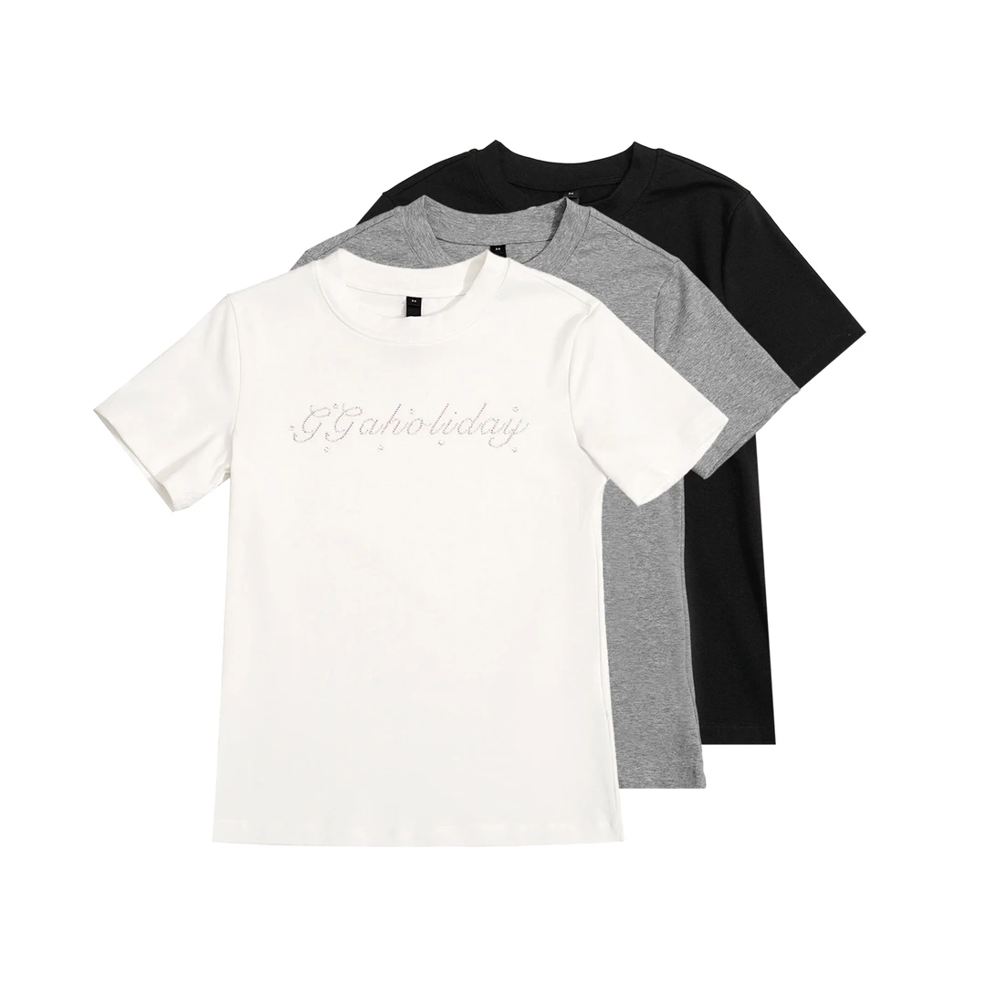 GGAHOLIDAY 设计师新款时尚宽松休闲潮流圆领烫钻T恤 152146