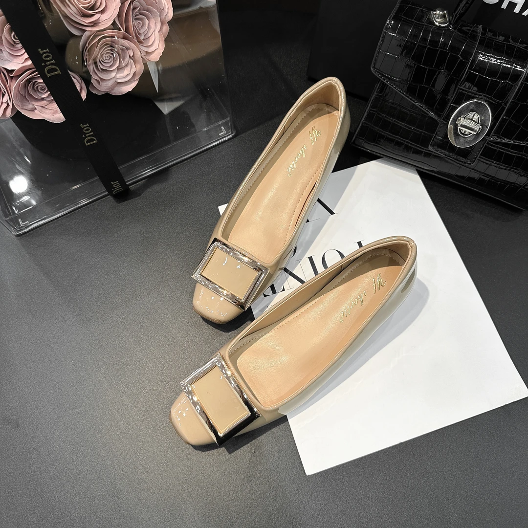 百搭软底漆皮皮鞋方扣粗跟方头夏季增高低跟浅口单鞋气质工作鞋