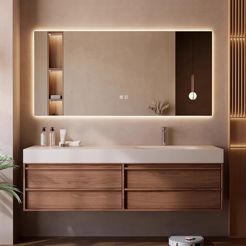 岩板热弯无缝陶瓷一体盆浴室柜组合卫生间洗漱台洗手洗脸盆柜定制