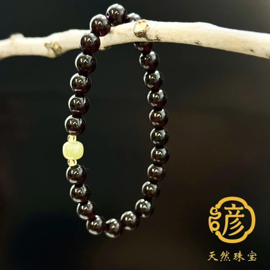 天然奢品石榴石和田玉单圈原创女款百搭手串多样性发-SLS0041