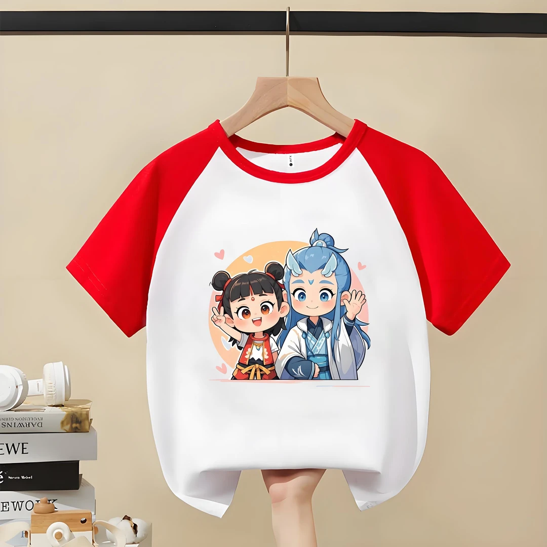 好朋友哪吒敖丙  趣味文字t恤 喜居麦圆领纯棉短袖儿童出游夏季