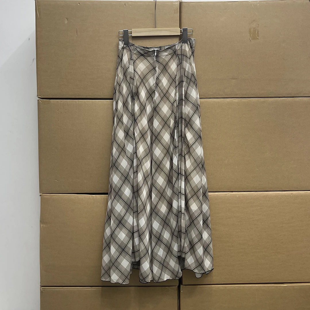 西班牙单！！MD春季新品休闲女裙复古法式格纹飘逸显瘦中长款半身裙