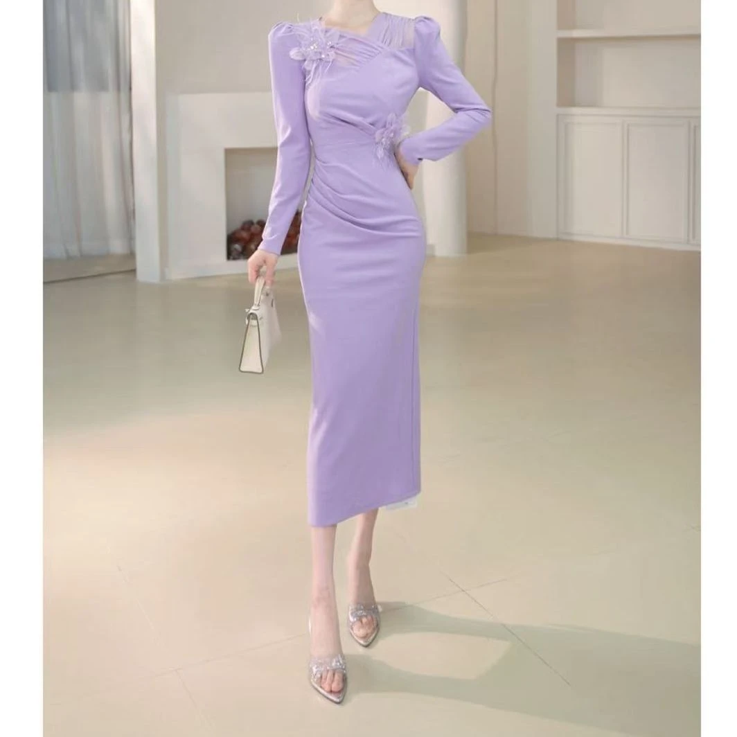 【慧老板定制】秋季气质时尚法式名媛宴会修身连衣裙21914