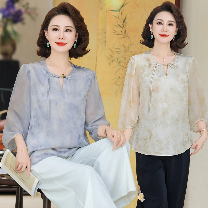 母亲节衣服两件套女装妈妈春夏季新中式小衫套装新款中老年女套装