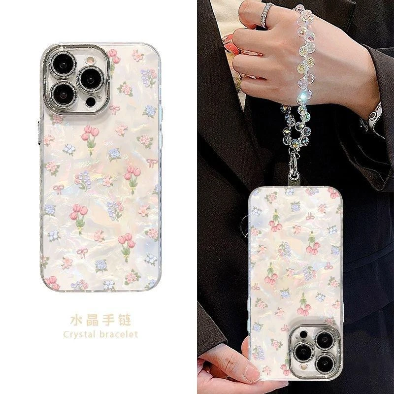 满屏碎花手链适用苹果15/iPhone16手机壳华为Mate70/Pura80贝壳纹