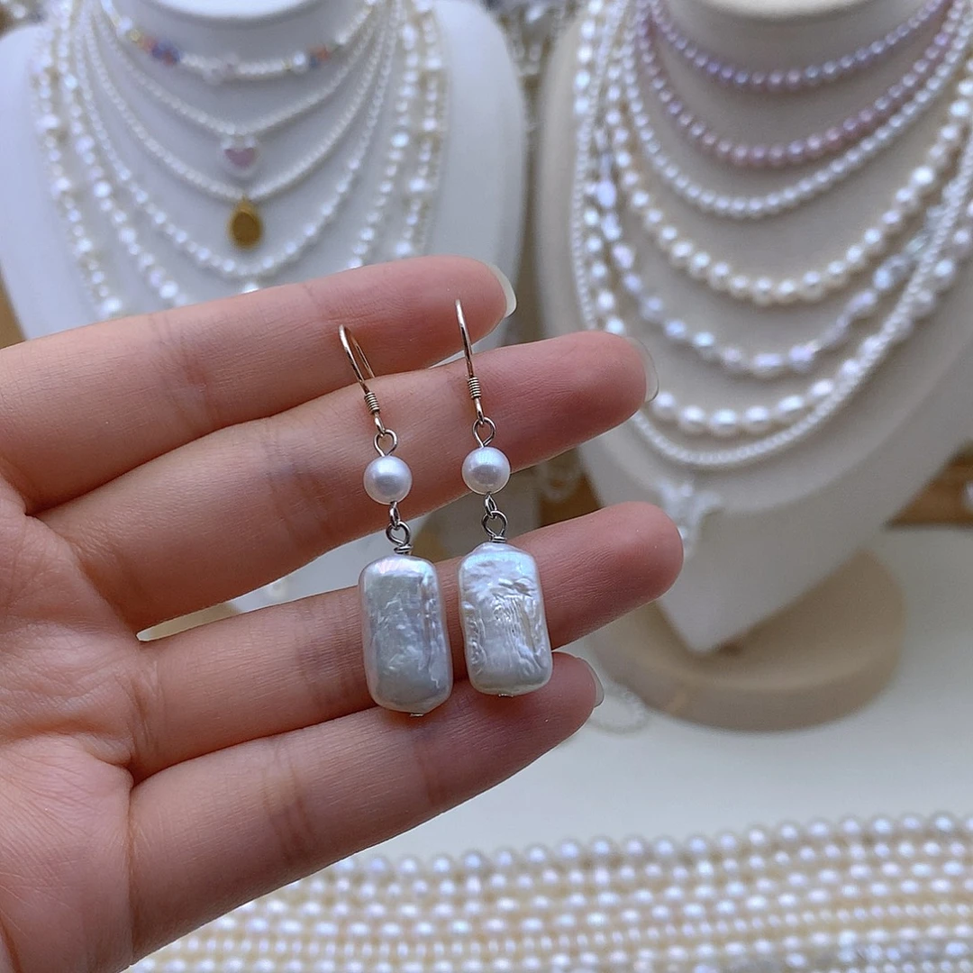 银S925镶嵌耳饰淡水珍珠