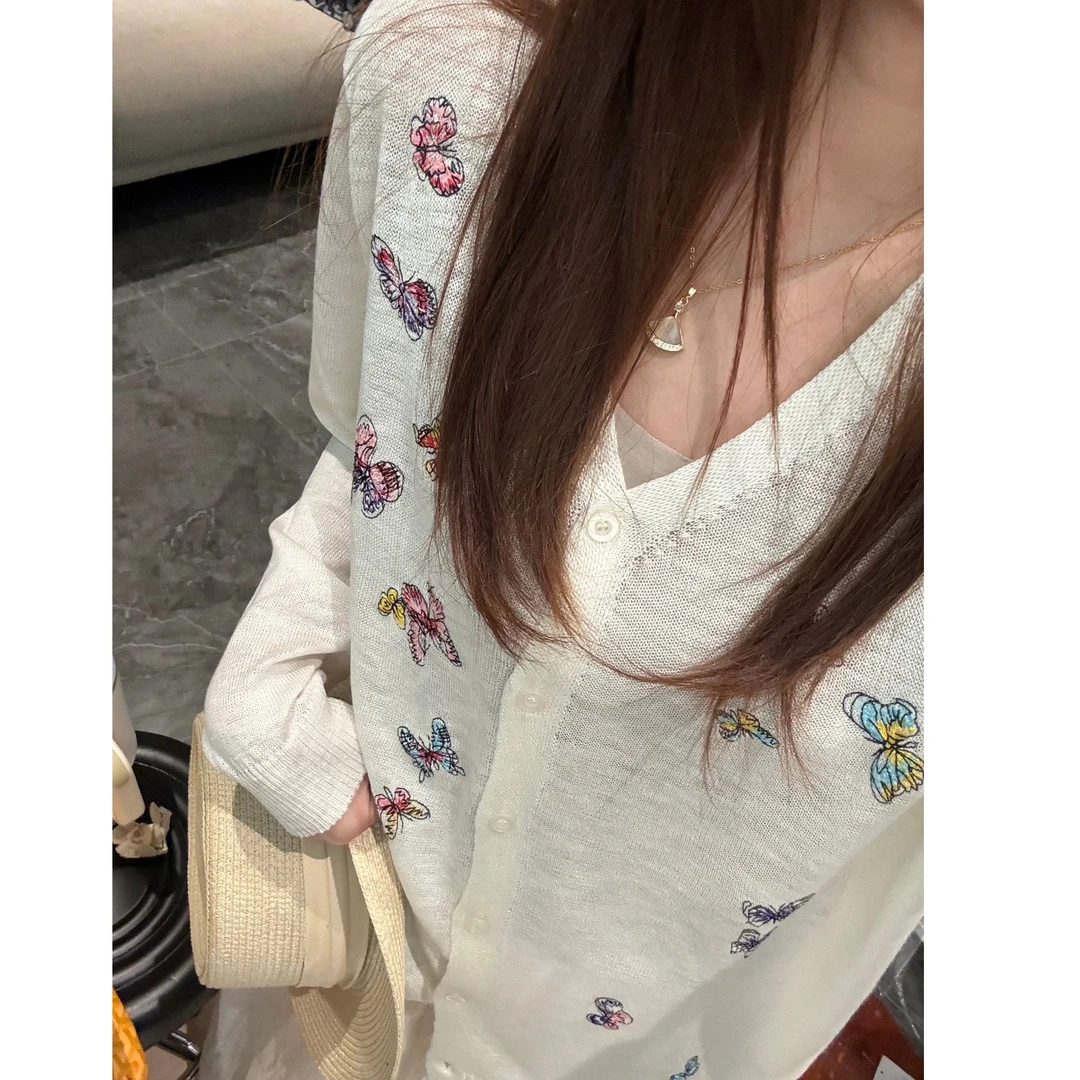 【蜜爷家】蝴蝶刺绣冰丝针织防晒开衫5555#