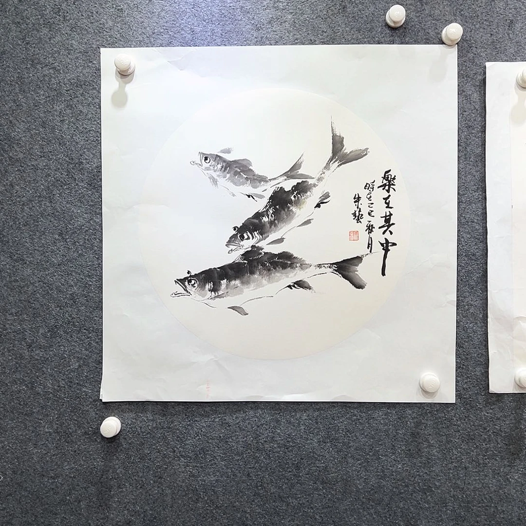 国画知鱼知乐纯手绘