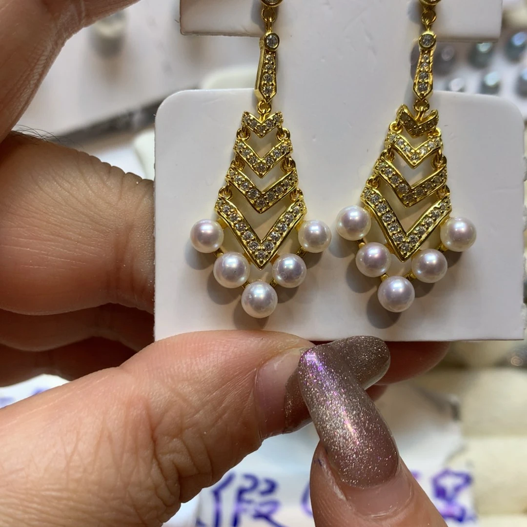 银S925镶嵌淡水珍珠耳饰