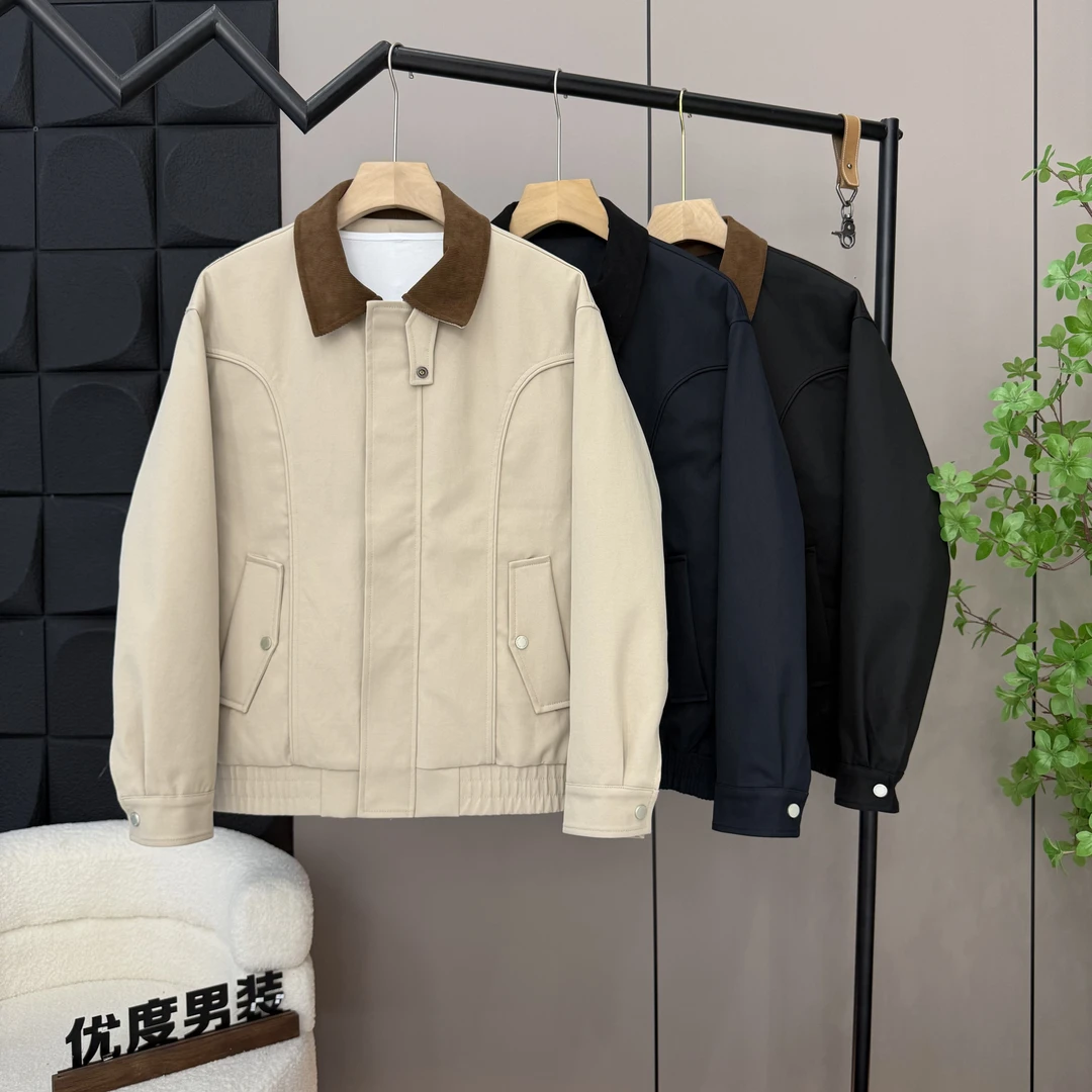 2025新款加厚二棉男翻领拼色长袖免烫冬季透气夹克外套M27