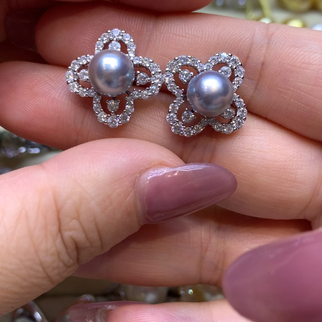 银S925镶嵌耳饰海水珍珠