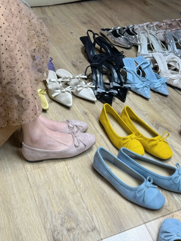 蝴蝶结圆头平底鞋少女风四季通用百搭耐磨单鞋轻奢鞋子