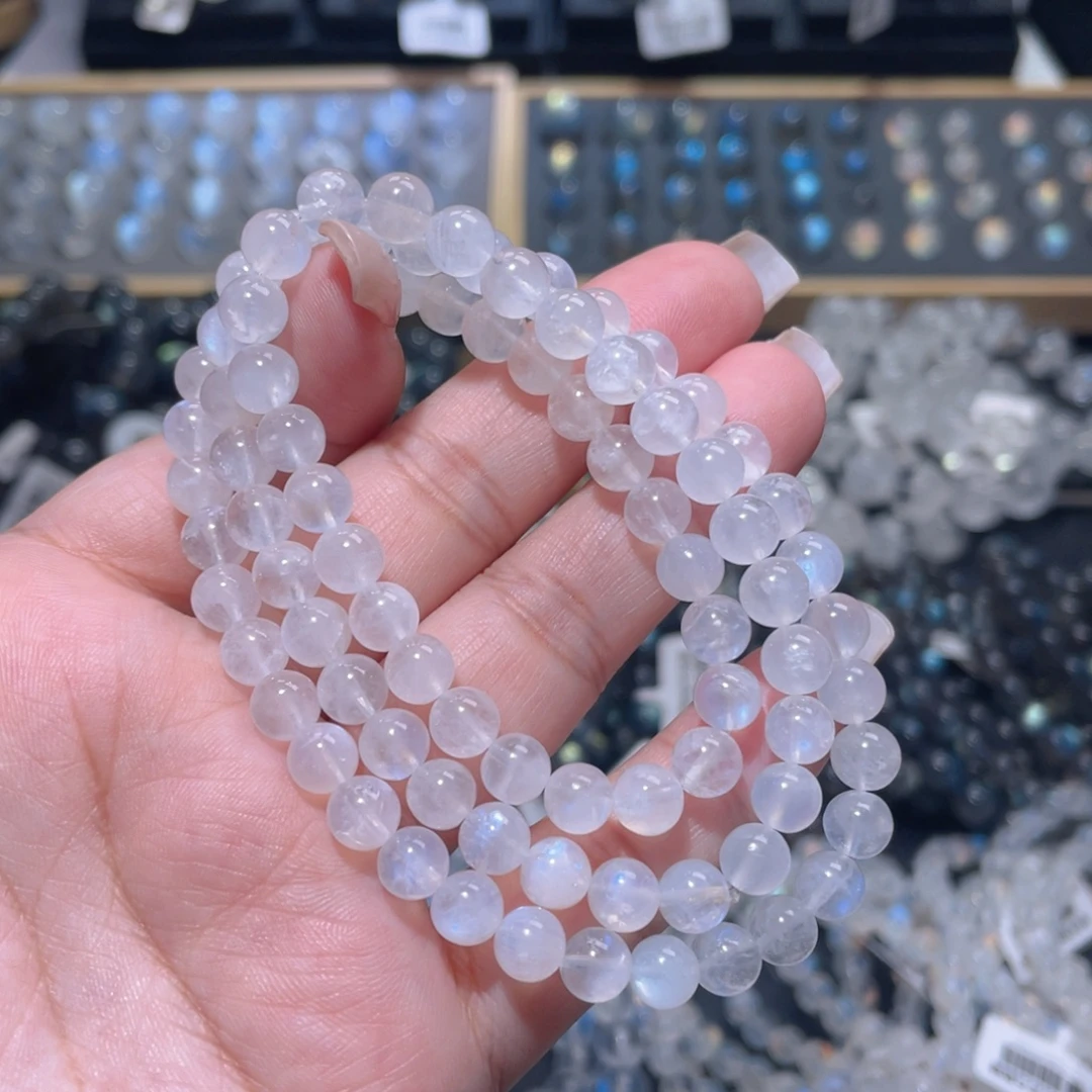 长石未镶嵌手链奶油体蓝月光手链多圈6.5mm捡漏价