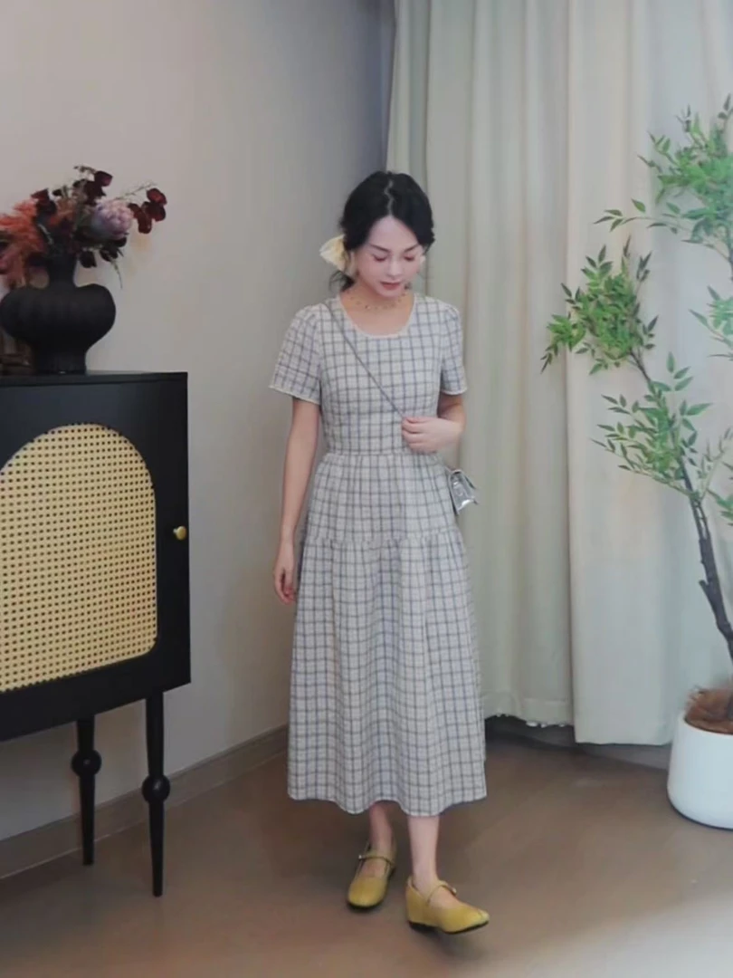 【佳伦运补】150小个子格子连衣裙小个子女装裙子女款小个子连衣裙