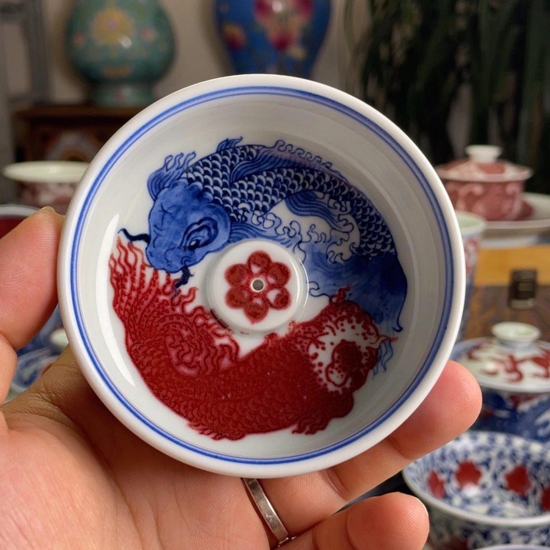 釉里红团鱼香插微瑕