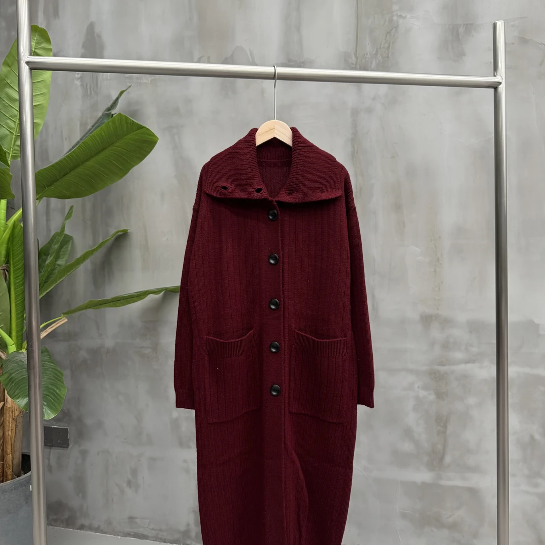 针织衫休闲女士百搭翻领毛衫时尚长款宽松冬大开衫毛衣女286-5937