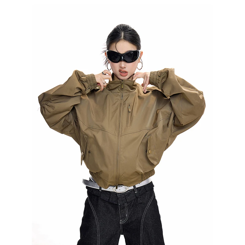 美式复古设计感立领短款外套女秋季新款今年流行休闲工装夹克上衣