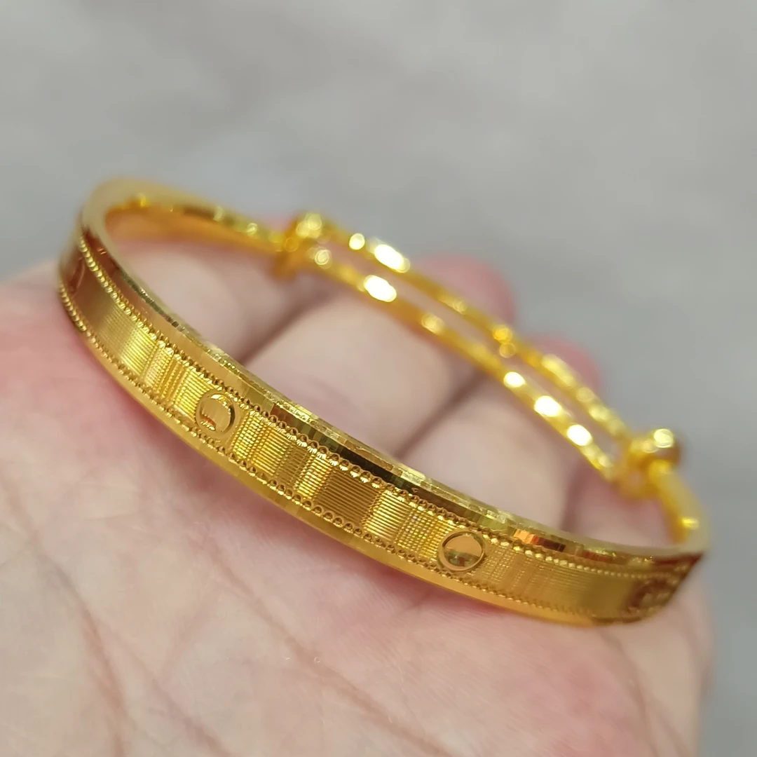 足金999黄金手镯真金正品纯金推拉款手镯厚实半实心闪亮精品镯子