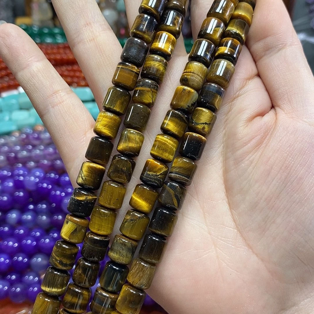 玛瑙/玉髓未镶嵌珠宝半成品虎眼桶珠一条卡9mm