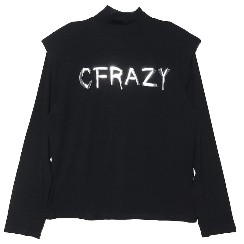 WY174早春新款半高领长袖高级感潮流字母情侣T恤百搭宽松男女上衣