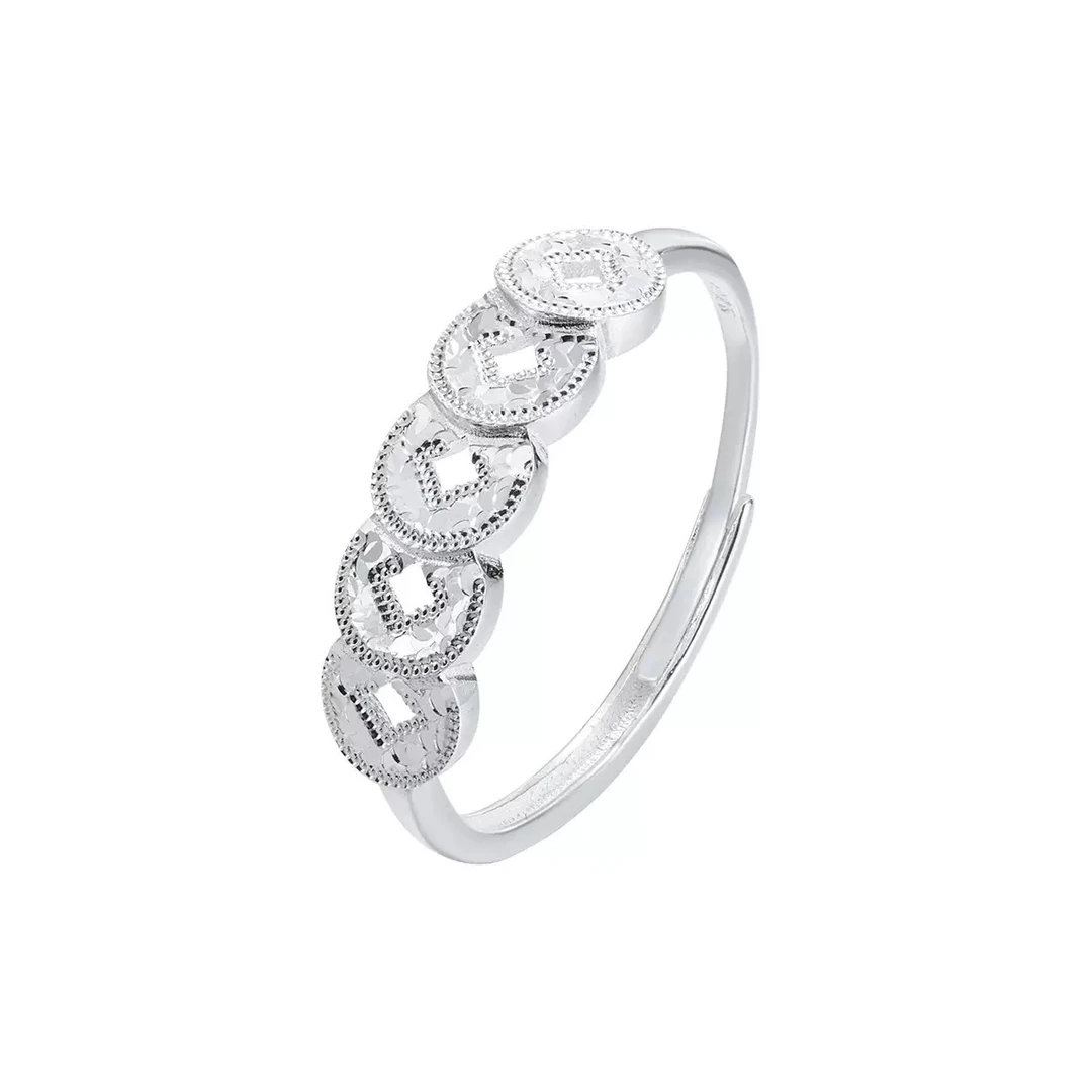 足银戒指 碎冰冰铜钱戒指 新中式轻奢时尚 YS045