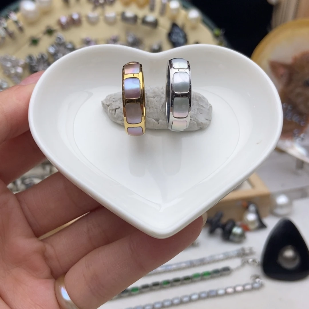 钛钢画框淡水珍珠炫彩淡水珍珠九片戒定制