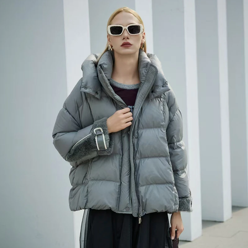 98363金影奇冬季新款连帽羽绒服女短款宽松大码女装保暖羽绒衣
