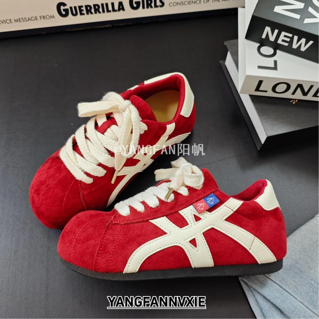 YANGFAN阳帆2025秋季新款阿甘鞋女红色休闲运动鞋子百搭德训鞋潮