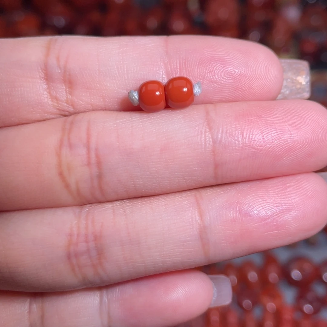 南红玛瑙未镶嵌瓦西老型对珠5.4mm