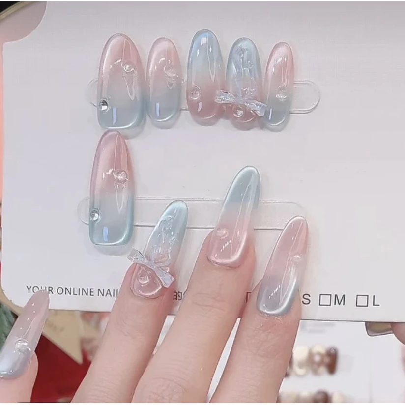 [薄荷汽水]纯手工穿戴甲光疗美甲贴高级感显白纯手作指甲10片装