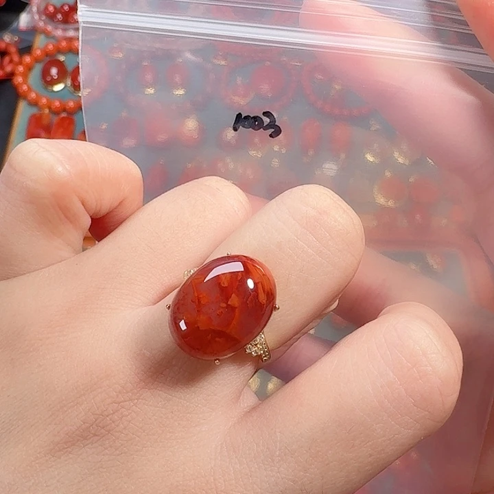 南红玛瑙银S925镶嵌戒指
