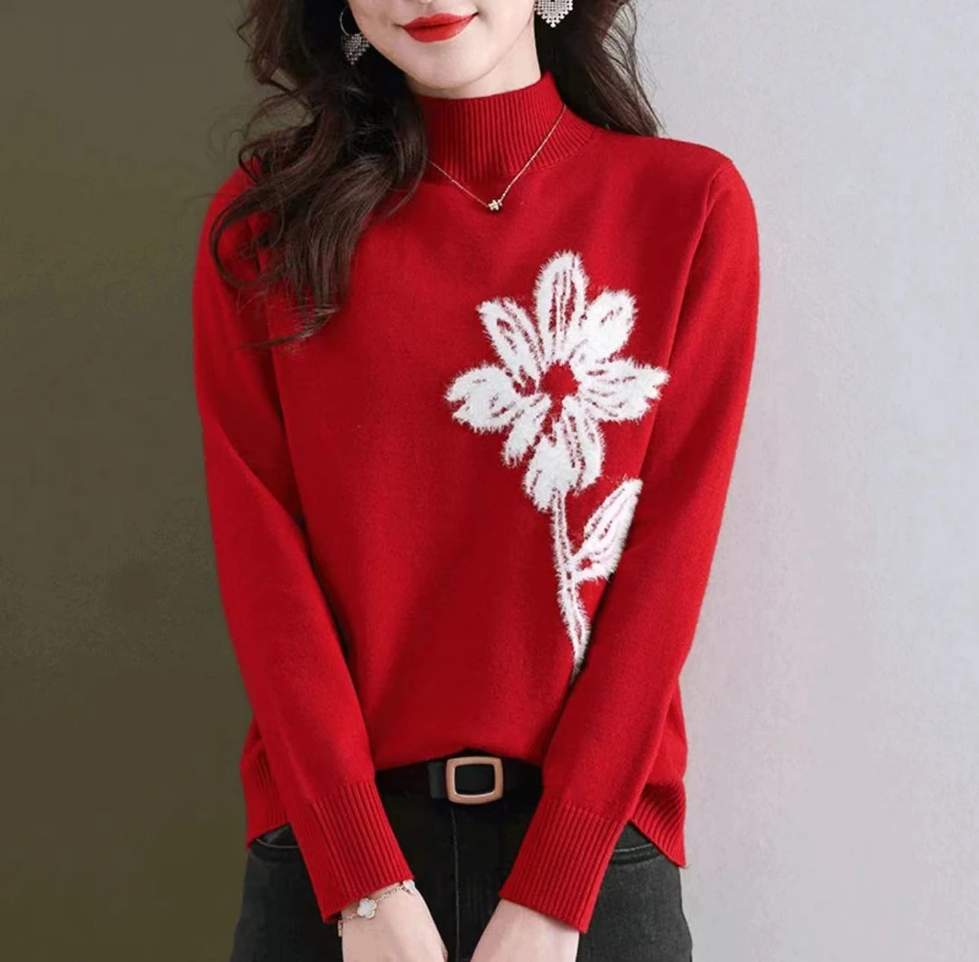 0091刺绣大花上衣洋气针织衫