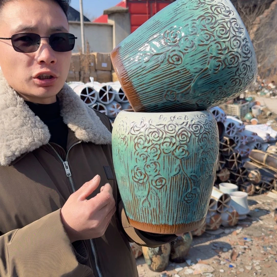 紫砂摆件口16高22（两个玫瑰花绿