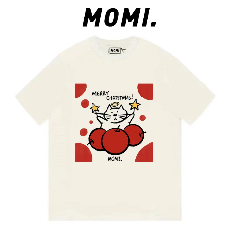 【MOMI】现货！樱桃小猫260克纯棉重磅短袖女男宽松休闲百搭T恤