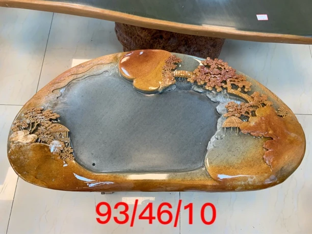 端砚石茶盘天然原石家用带排水设计功夫茶台