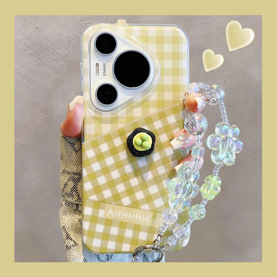 适用华为pura70pro+手机壳格纹立体冰淇淋小熊mate70/60pro苹果16