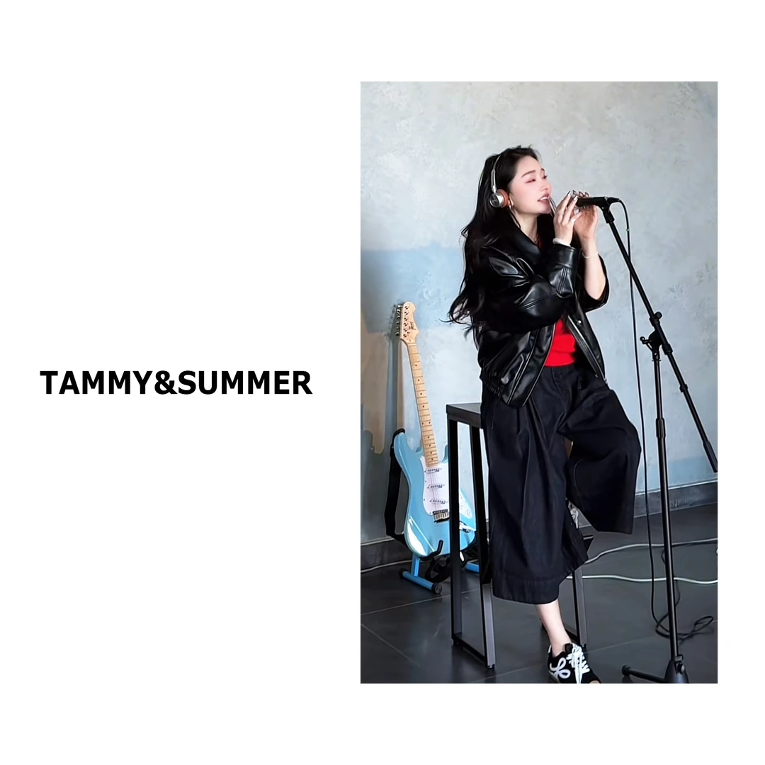 【Tammy&Summer】纯色时尚宽松百搭阔腿裤复古休闲多扣牛仔裤881726