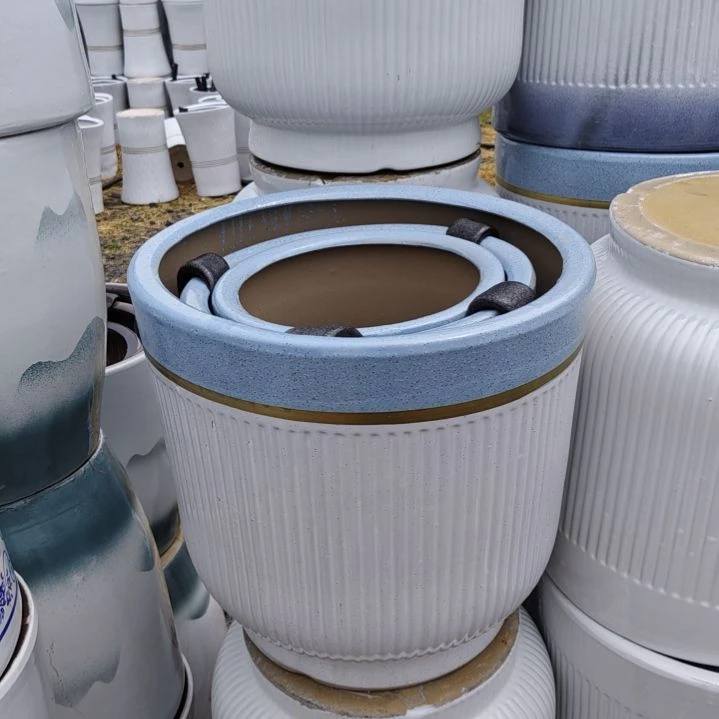 瑕疵花盆一套三个三拼色竖条