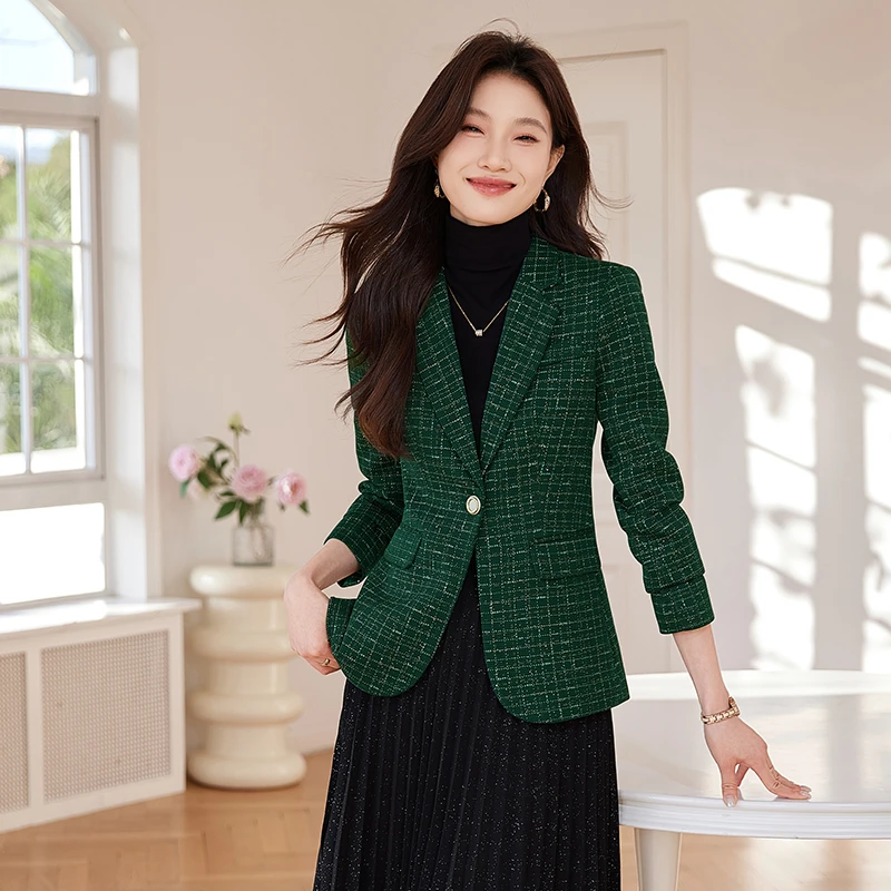 格子西装外套女2025新款春秋气质修身通勤百搭上衣今年流行小西服