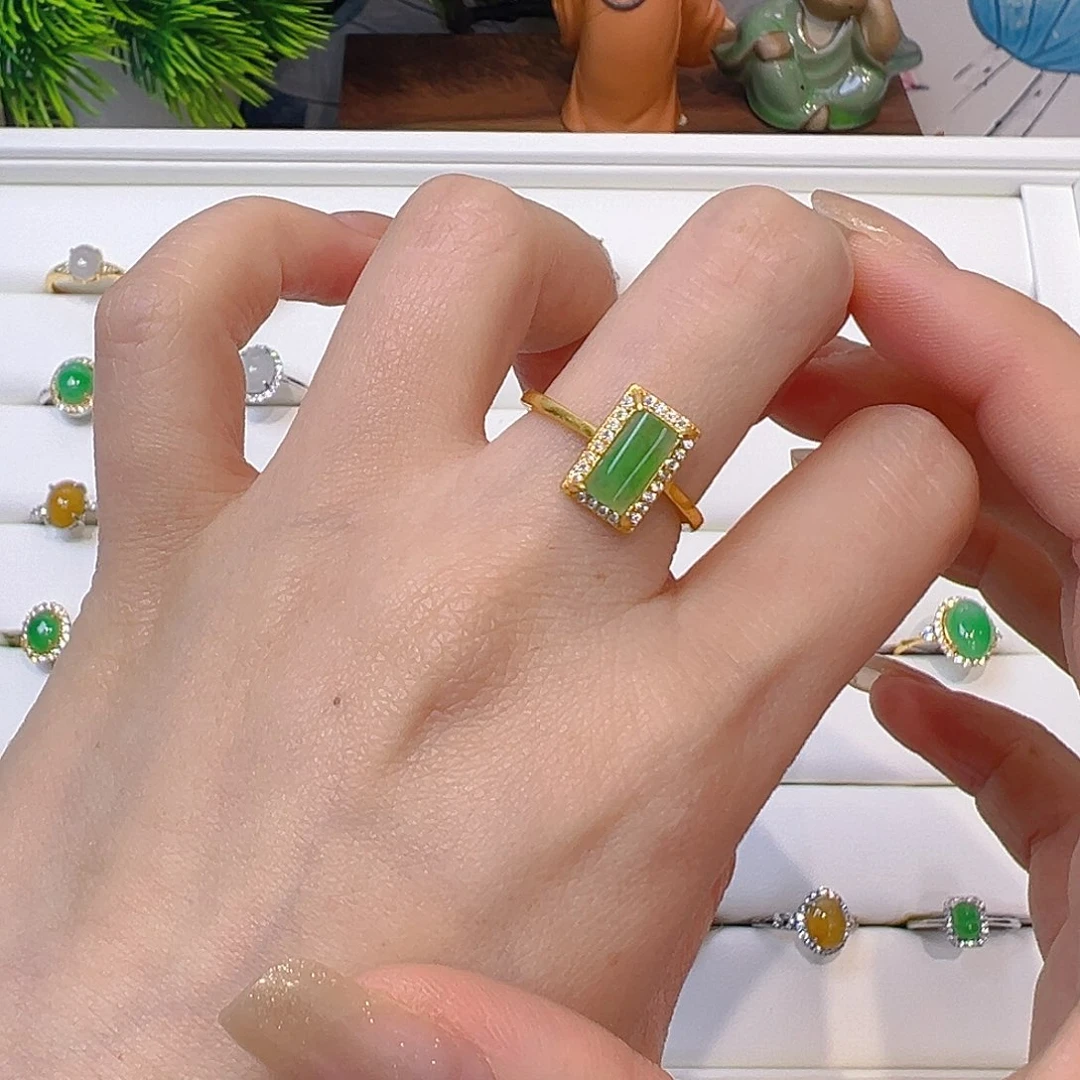 翡翠戒指银S925镶嵌翡翠