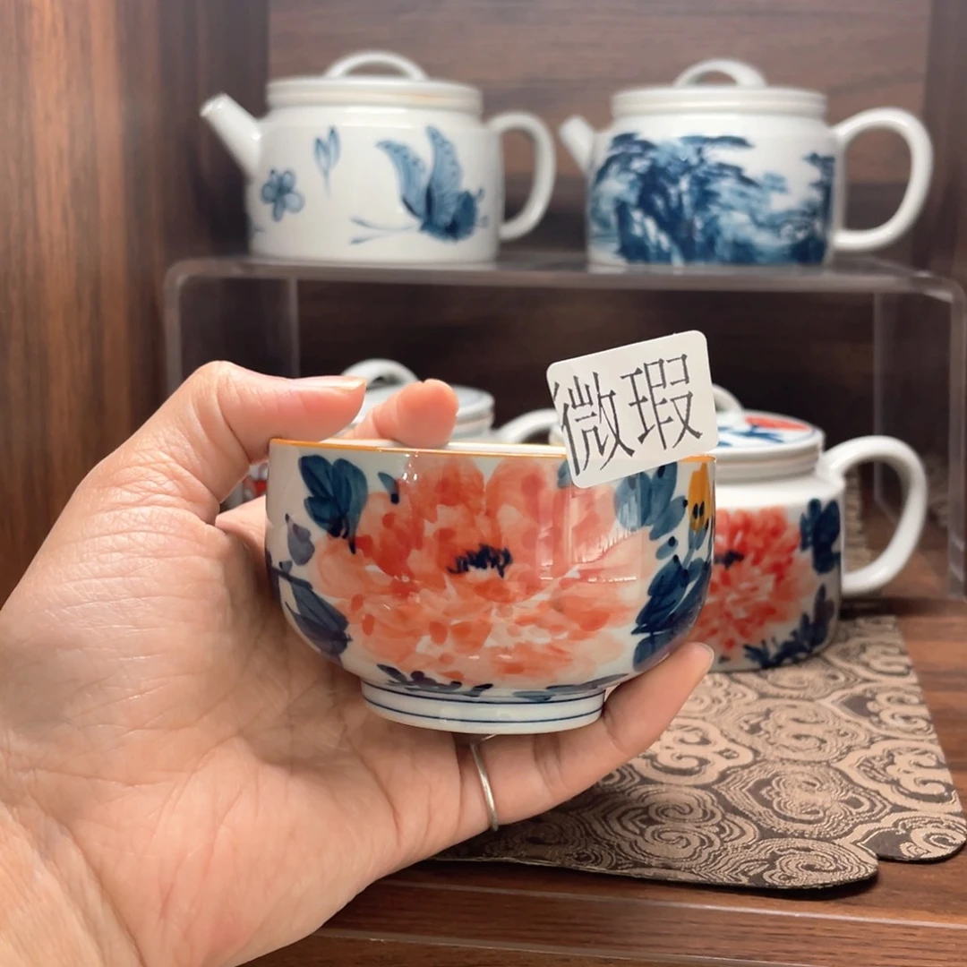 釉下彩纯手绘有瑕