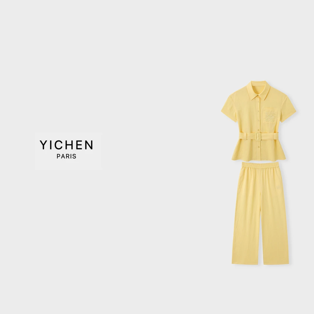 YC经典baby蓝/鹅蛋黄 亚麻休闲风松弛感套装-5005