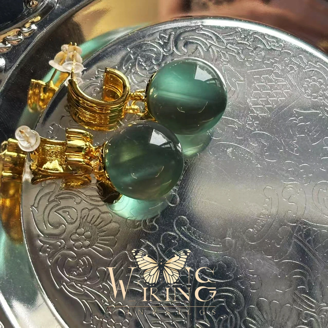 铜合金琉璃耳饰 王大嘴原创 “青提”夏日超仙青透圆珠耳钉A507